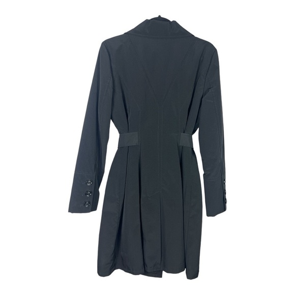 Guess Trench Coat Black Double Breasted Belted Polyester EUC S claz L - Picture 2 of 15